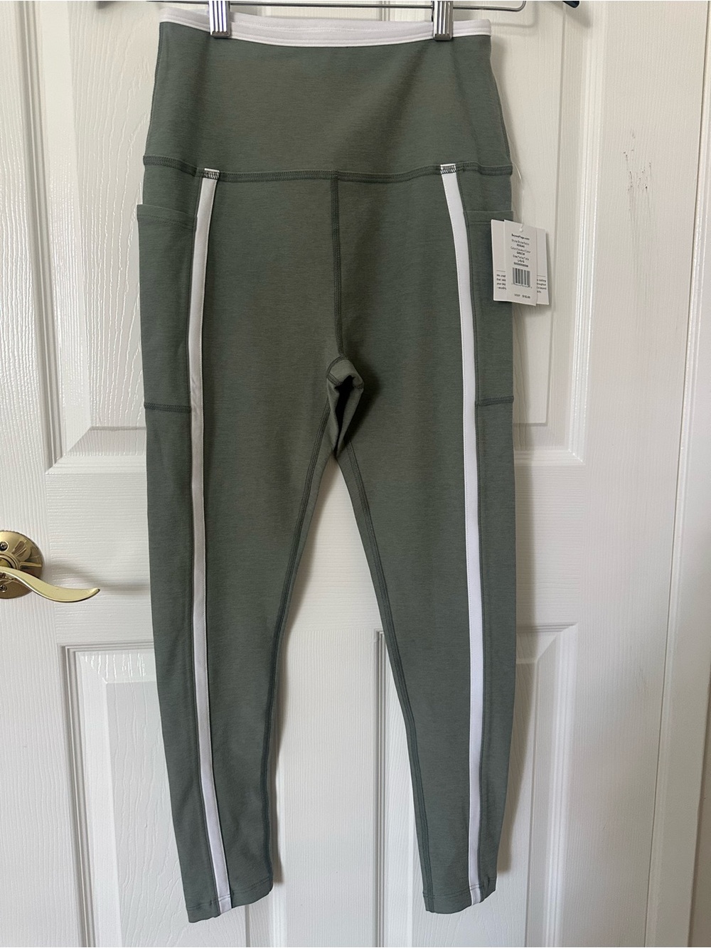 Beyond Yoga Olive Green Leggings with White Side Stripes NWT